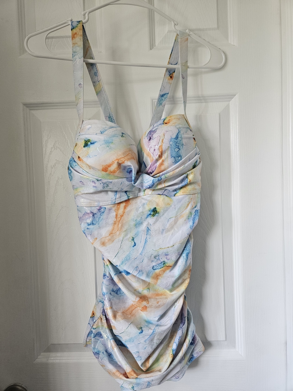 Watercolor Marble One-Piece Swimsuit - Pastel Blue & Orange